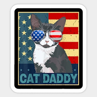 Mens Father Day Gift Tuxedo Cat Daddy Dad American Flag 4Th July Sticker